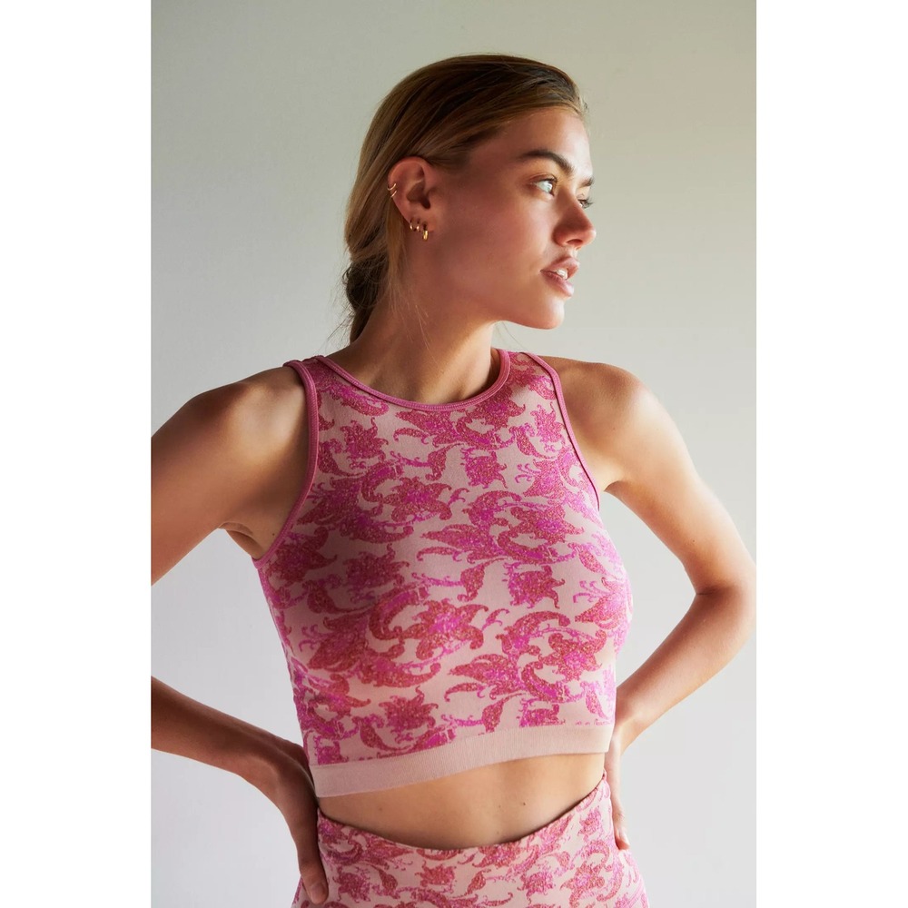 Daily Practice Anthropologie Crop‎ Tank Top Pink Paisley Seamless XS Yoga Active